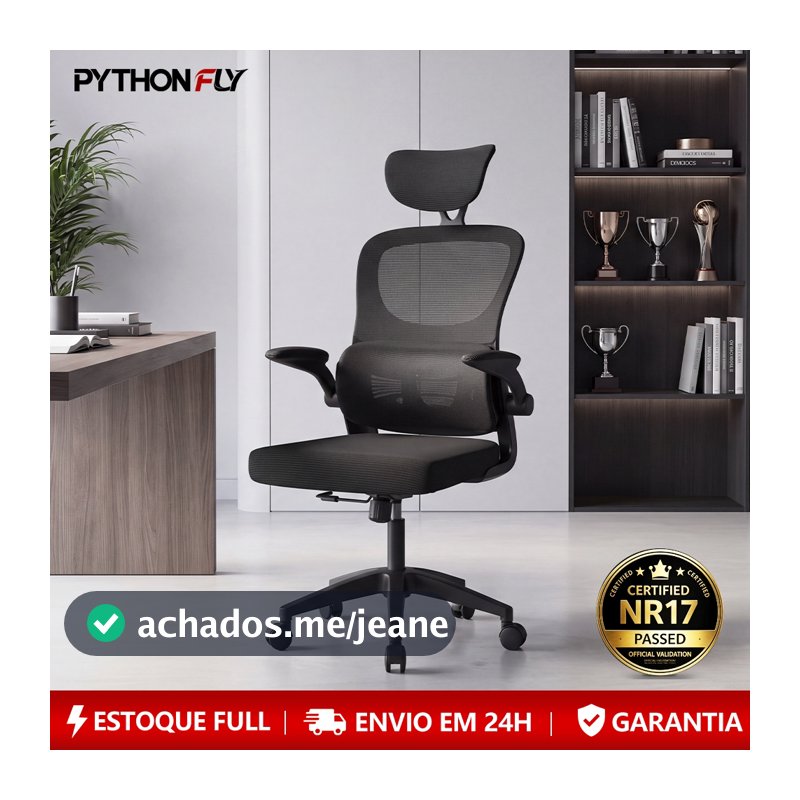 Cadeira de Escritório Ergonômica Com Apoio Lombar e Apoio de Cabeça Cinza com estofado de mesh
