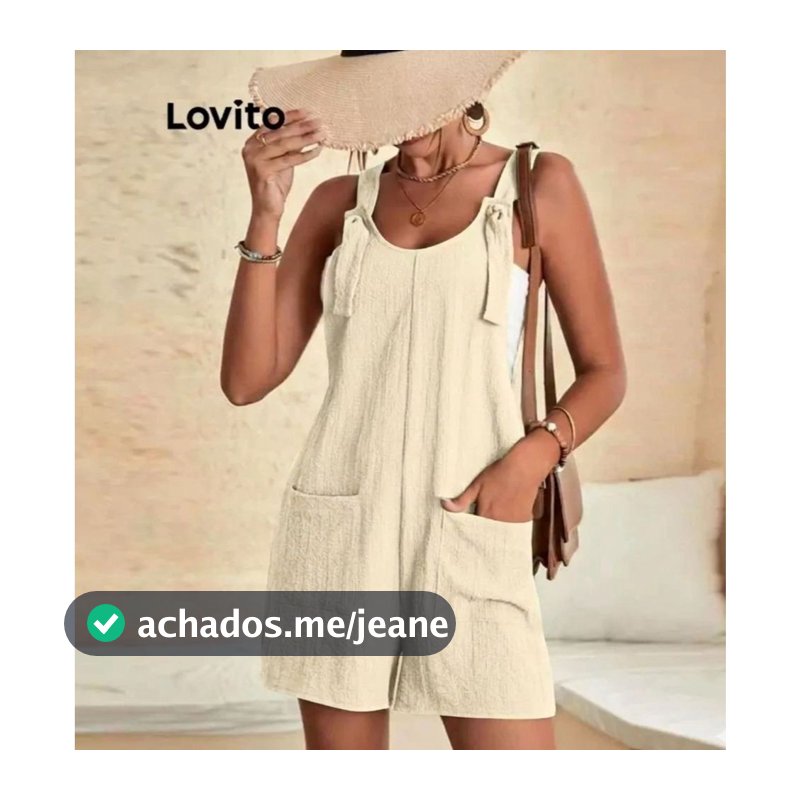 Lovito Jardineira Feminina com Bolsos Frontais JRNS43BX077