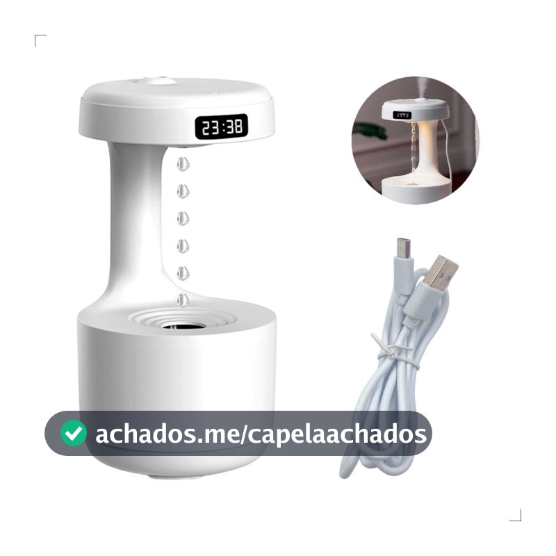 Umidificador De Ar difusor água essência Relógio digital Gotas 800ml água que sobe