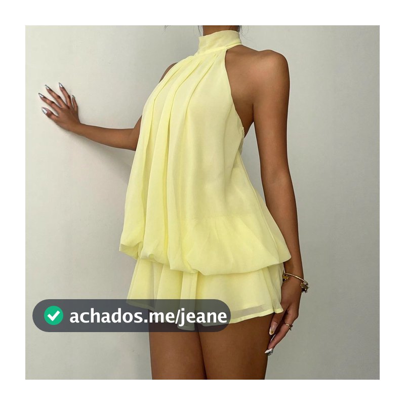 Vestido de Férias Elegante e Sexy, Sem Costas, Decote Halter, Cintura com Laço, Versátil, em Cor Sólida
