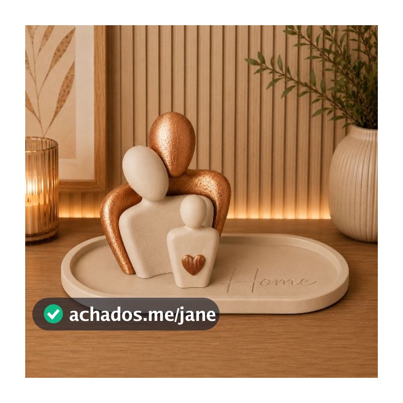 Escultura Decorativa Família com Bandeja Home | Enfeite Moderno para Sala e Aparador