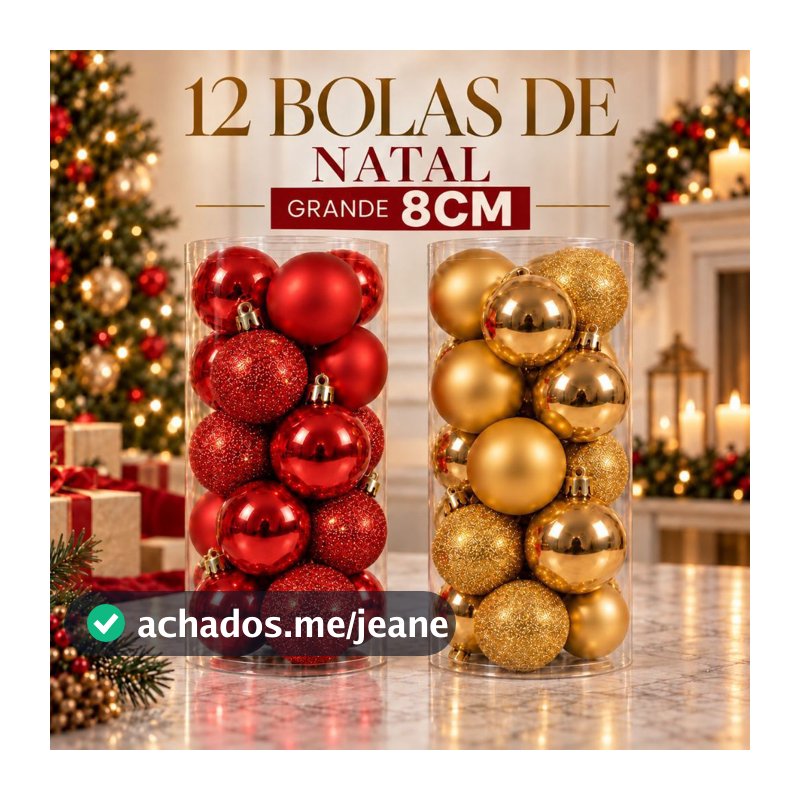Kit 12 Bolas de Natal Grande 8CM Vermelho e Dourado - Enfeites Natalinos  Bolinhas de Natal
