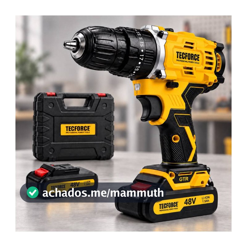 Parafusadeira Furadeira 48V Sem Fio 2 Baterias Kit Completo com Maleta e Brocas