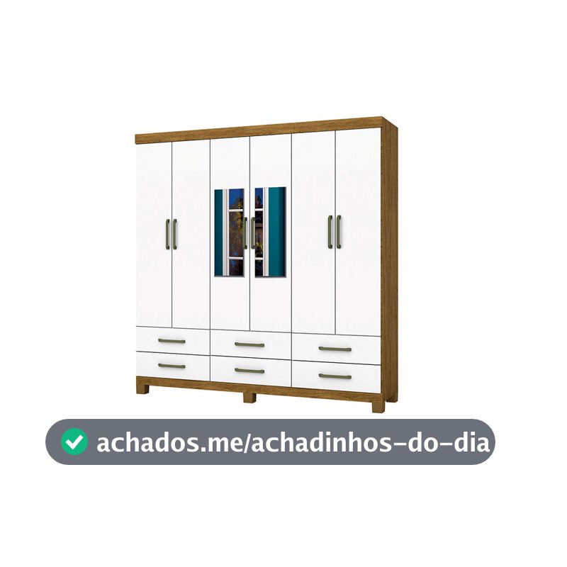 Guarda-roupa D22 6 portas 6 gavetas Com Espelho e Pés