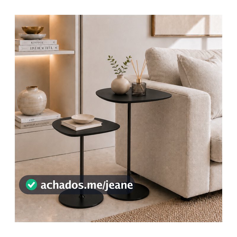Conjunto mesinha lateral estilo orgânico moderna canto sofá sala decoração minimalista industrial