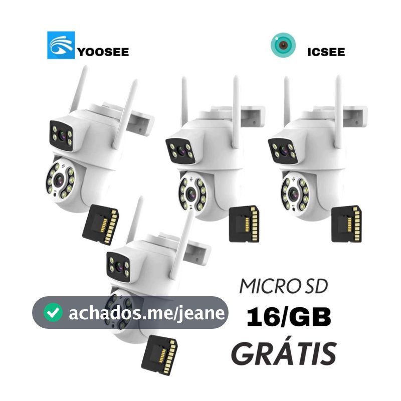 KIT4 Câmera De Segurança Lente Dupla IP66 Wi-Fi 360° Sensor Movimento Visão Noturna+MICROSD 16GB