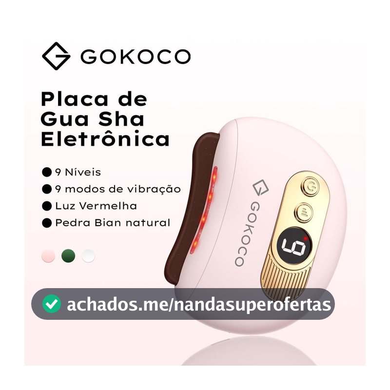 GOKOCO Massageador Elétrico Gua Sha Facial e Corporal Pedra Bian com Luz Vermelha, Aquecimento e Vibração 9 Níveis