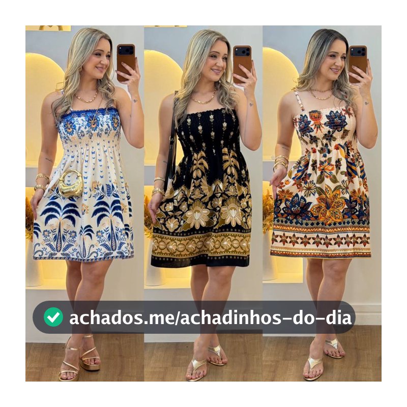 Vestido Feminino Curto Estampado Com Alça De Regulagem e Elastex