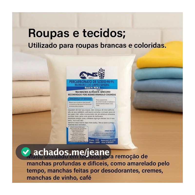 Percarbonato de Sódio Tira Manchas 1KG Clareador de Roupas Brancas e Coloridas Tira Manchas