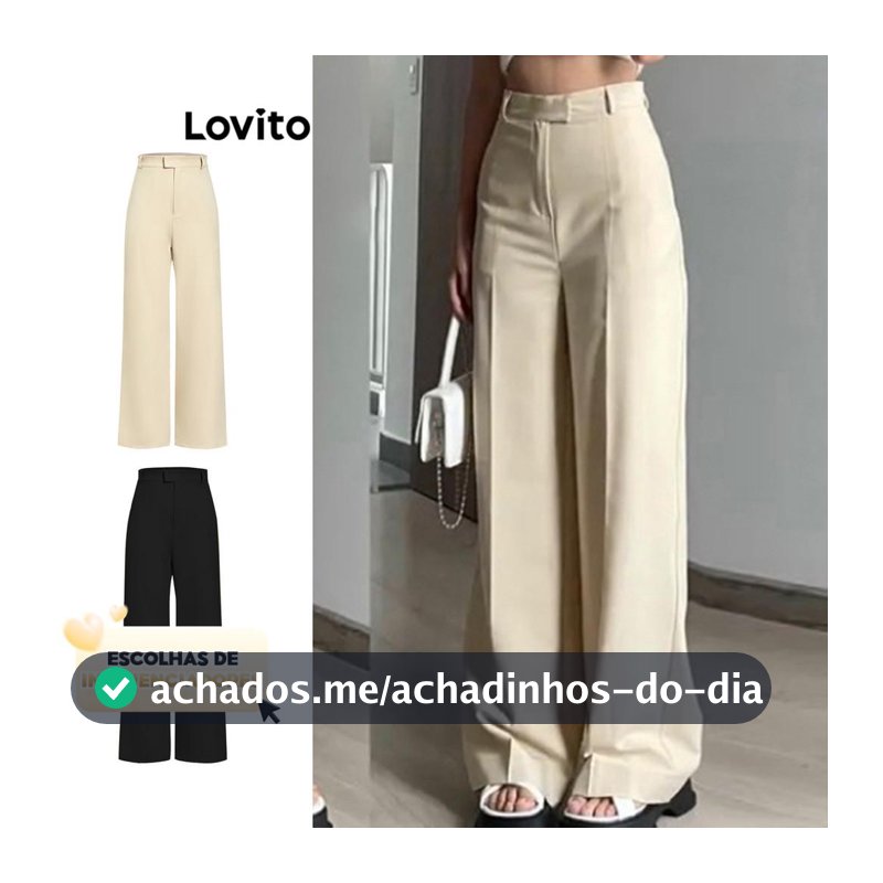 (KOL‘s pick) Lovito Elegante Calça Feminina Lisa com Bolso L67AD135 (Cáqui)