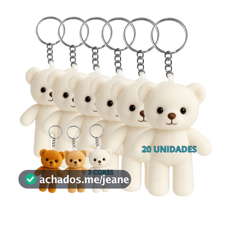 Chaveiro Mini Ursinho De Pelucia 20 Unidades Lembrancinha Cha De Bebe Convites Bolsa Mochila