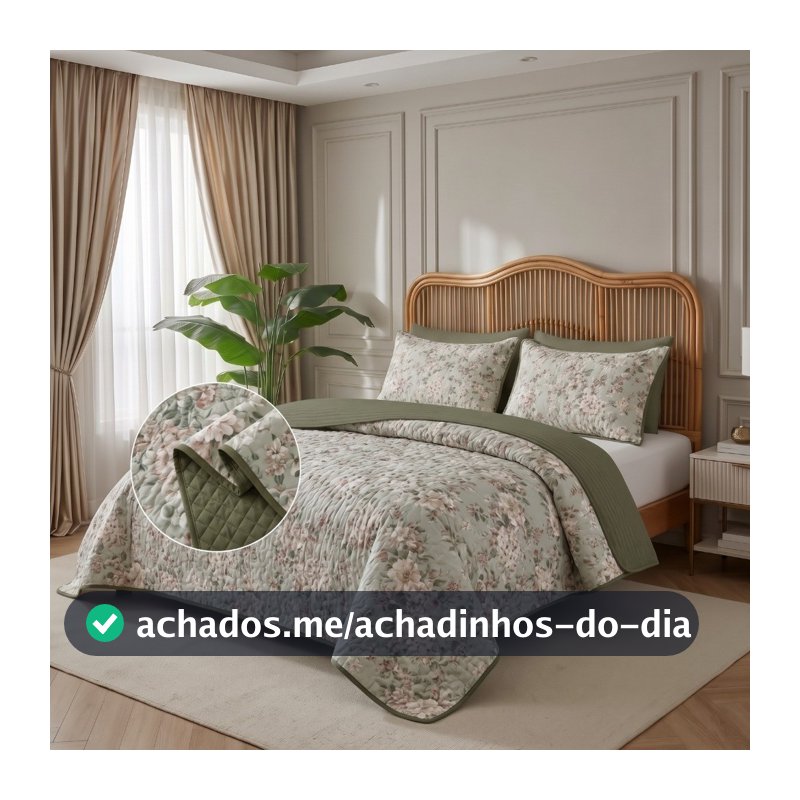Kit Colcha Cobre-Leito Dupla Face Estampada 3 Peças para Cama Queen, Casal ou Solteiro Premium
