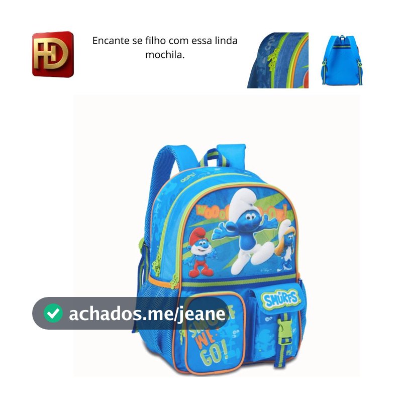 mochila do Smurfs-clio.mochilas escolares, mochilas infantis,mochilas de personagens,mochilas de costas.mochilas juvenil