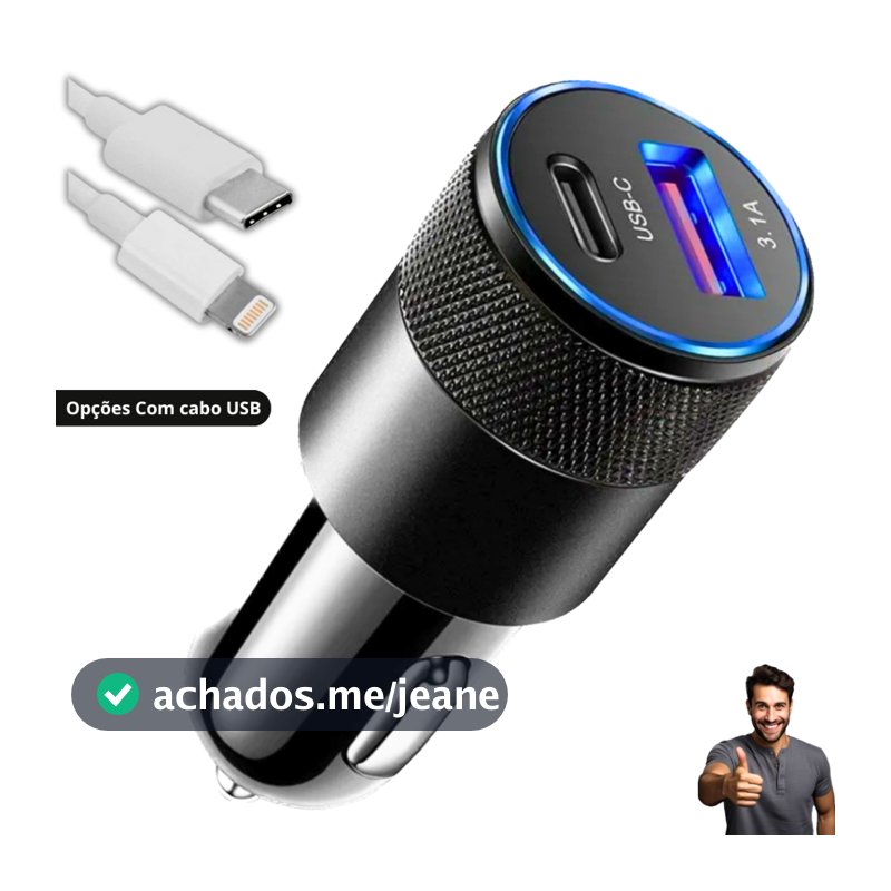 Carregador Veicular Turbo USB C + USB 3.4A Carregamento rápido/Universal