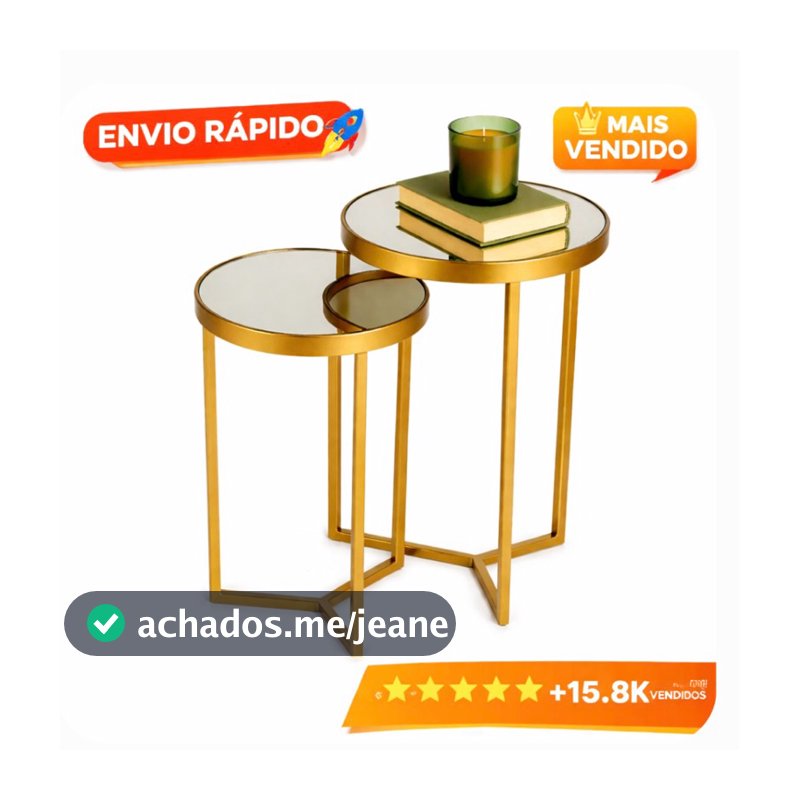 Conjunto de Mesa Lateral com Espelhos para Decoração Luxo