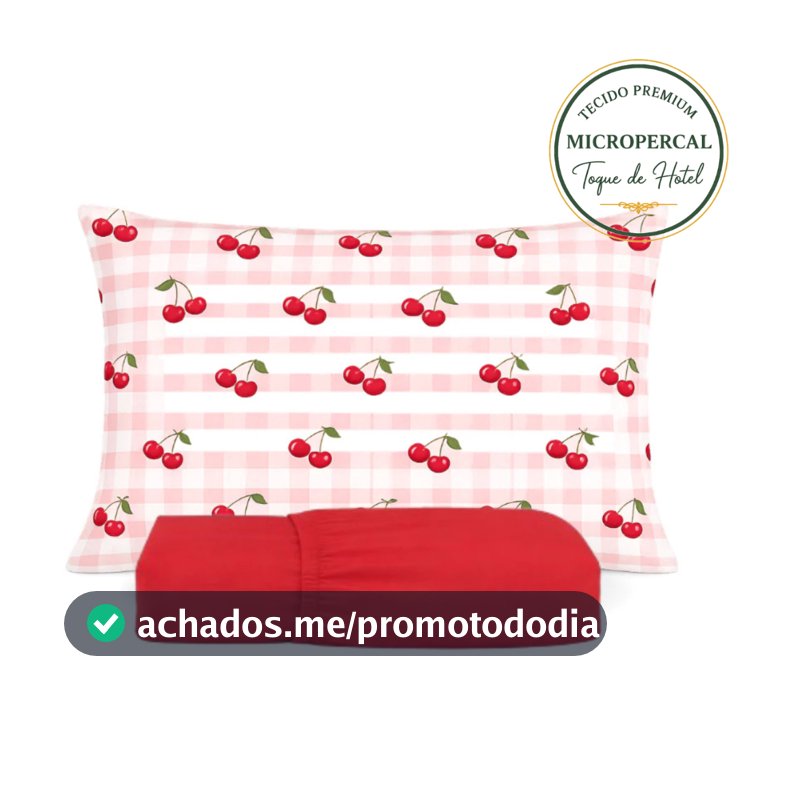 Kit Lençol 3 Peças Solteiro CASAL QUEEN KING  Cereja Xadrez Rosa Menina Maciez Toque Suave Antialérgico Percal 400 fios