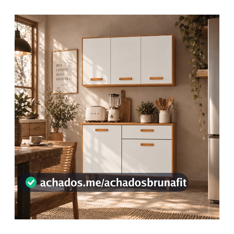 Armário de Cozinha de Parede Organizador Modulado Completo C/ 5 Portas e 1 Gaveta C/ Balcão e Nicho Multiuso e Espaçoso