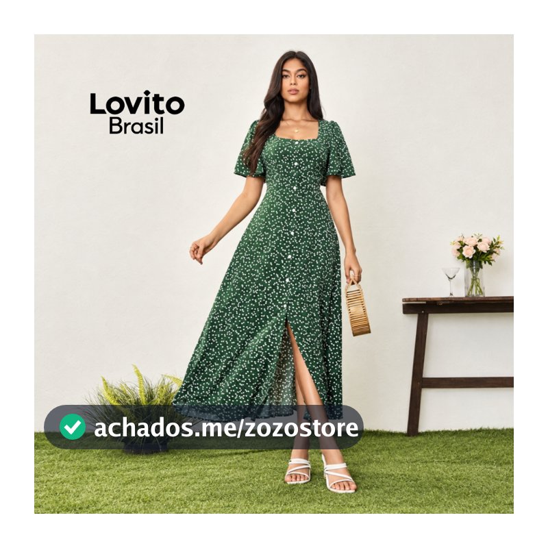 Lovito Vestido Feminino Midi Romântico Estampado DRB5BR180