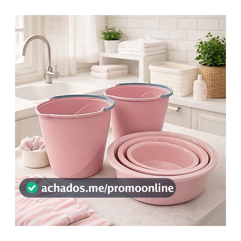 Kit 2 Baldes 3 Bacias Coloridos Lavanderia Roupas