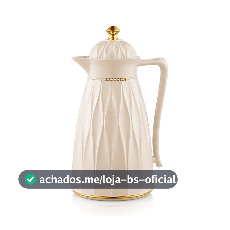 Garrafa Térmica Bege Dourada Para Chá Água Suco Bebidas Quentes Frias Cantinho Do Café