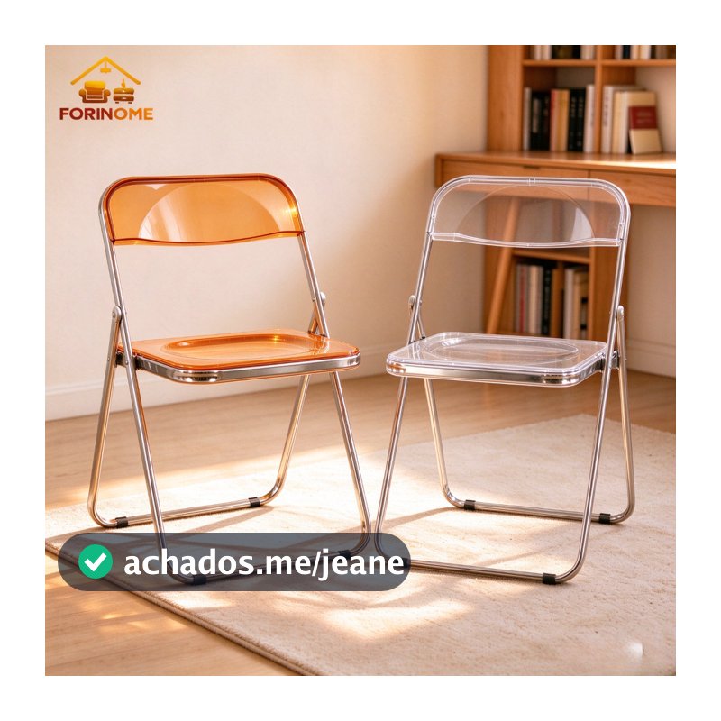 Cadeira Acrílica Dobrável Transparente, Design Moderno Decorativa para Escritório, Sala Jantar e Apartamento Pequeno