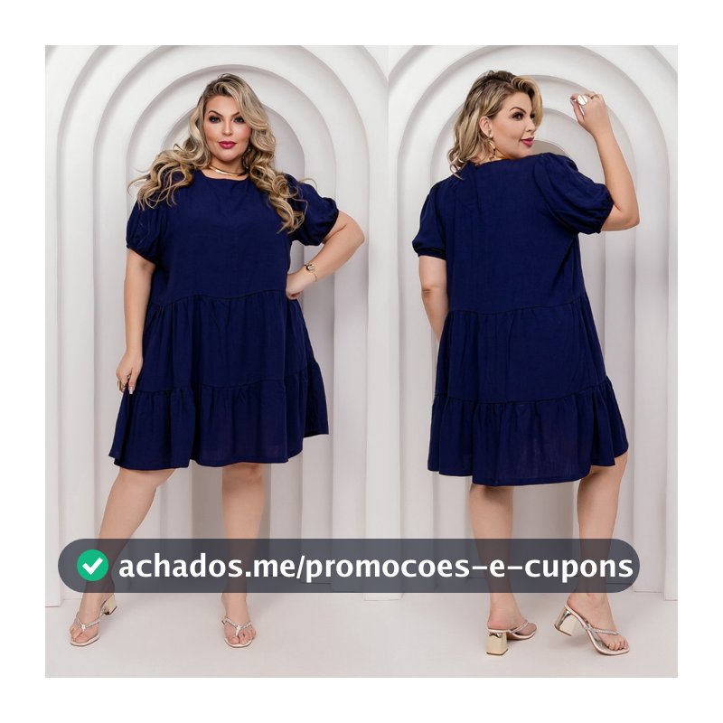Vestido Plus Size Curto Soltinho Mangas Curtas Babados