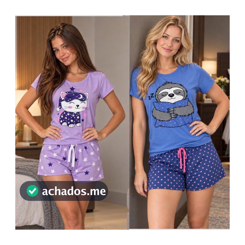 Kit 2 Pijamas  Feminino Baby Doll Short Dormir Atacado Antialergico Promoção