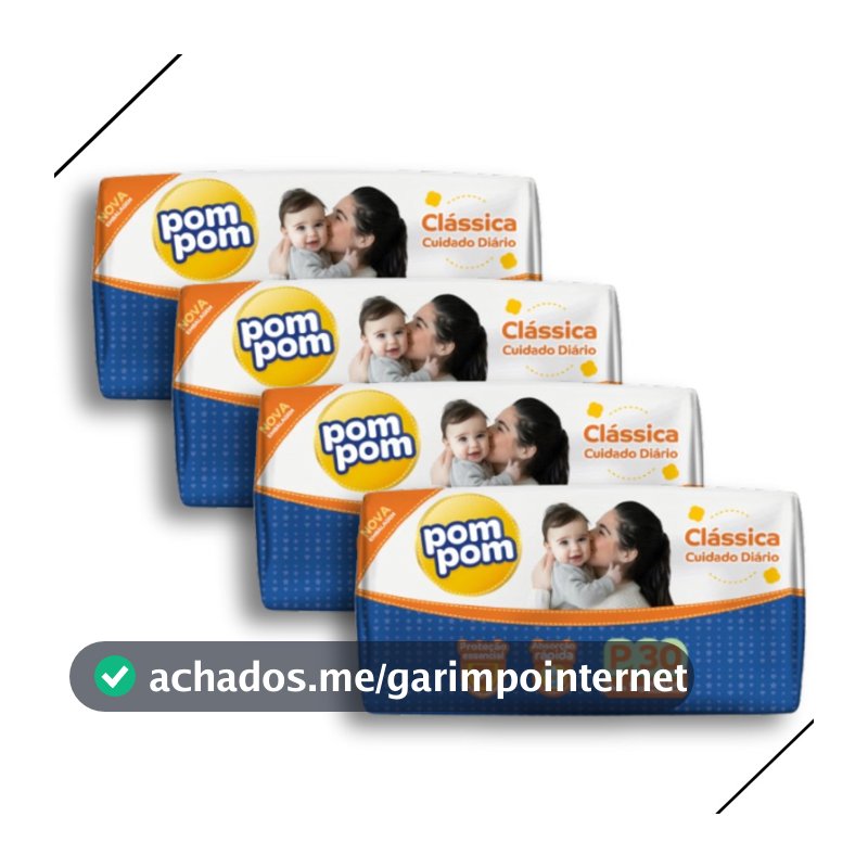 Kit 4 Fralda Descartável Pom Pom Clássica Jumbo Tamanho P - Total 120 Unidades
