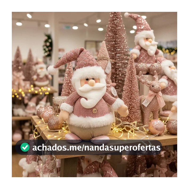 Boneco Papai Noel Rosa Em Pé Pelúcia Decoração Natal 38cm