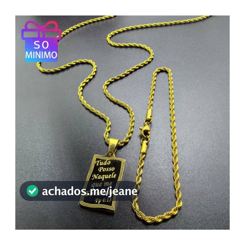 Corrente Masculina e Feminina Aço Inoxidável 316L Prata/Dourado Colar com Pingente Placa Tudo Posso