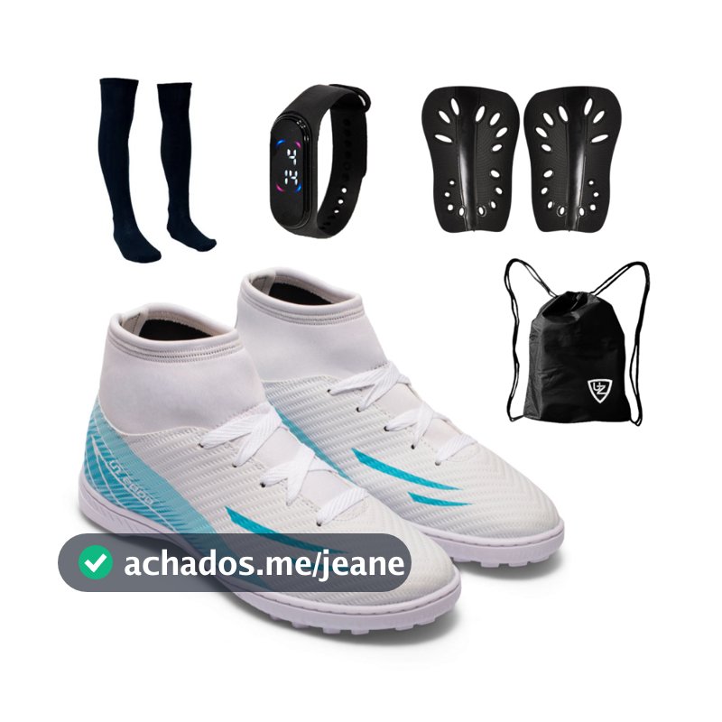 Chuteira Society UZ 2000 Botinha Cano Alto Adulto Uzze Sport Lançamento + Meião Relógio Caneleira Mochila