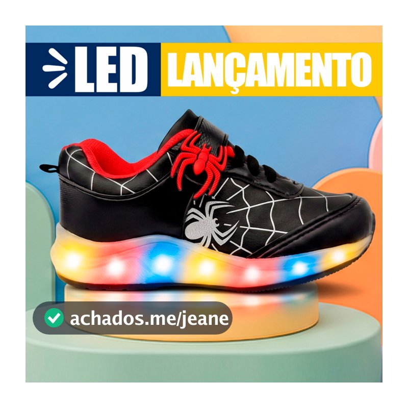 Tenis Infantil Menino Aranha Led Masculino Pisca Pisca Luz Club Happy