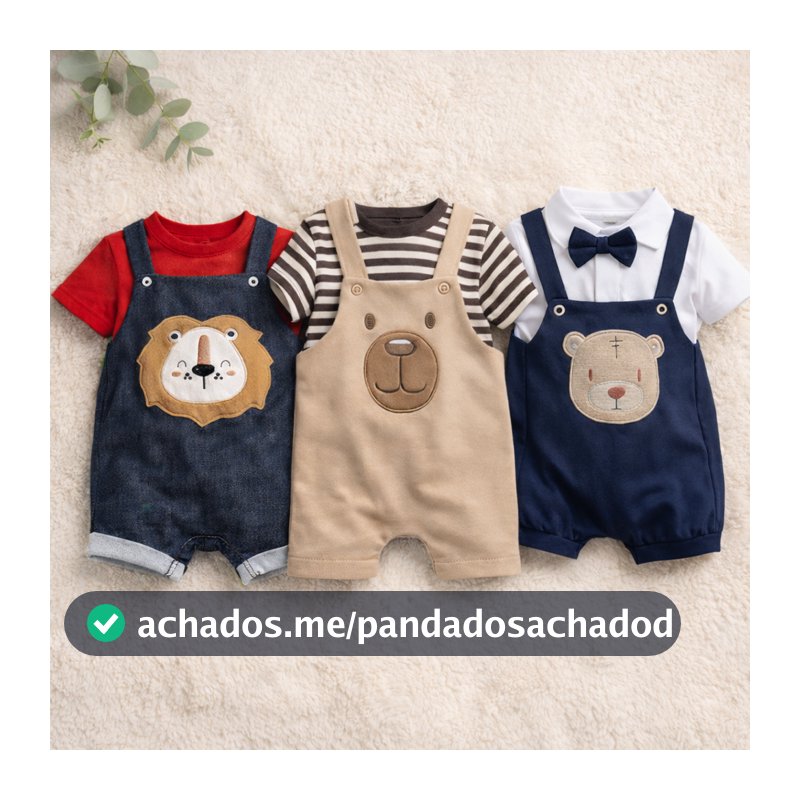 Kit com 3 peças de Jardineira Bebê Menino Manga Curta Verão Roupas de Bebês