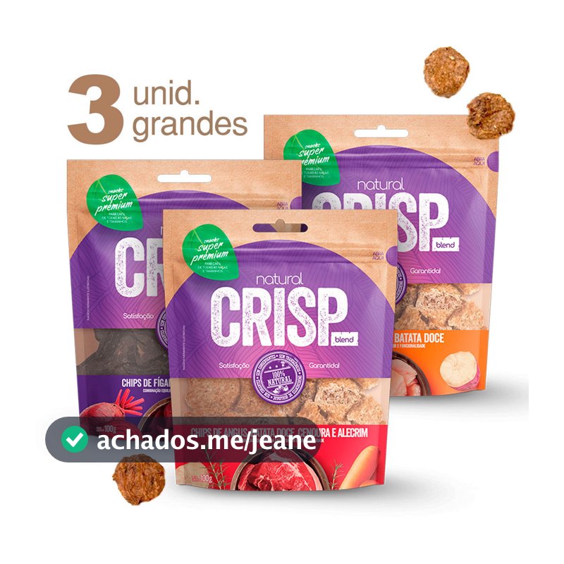 Kit 3 Unidades Petisco Saudável para Cães Natural Crisp Blend Pet Snack Adulto Filhote Cachorro