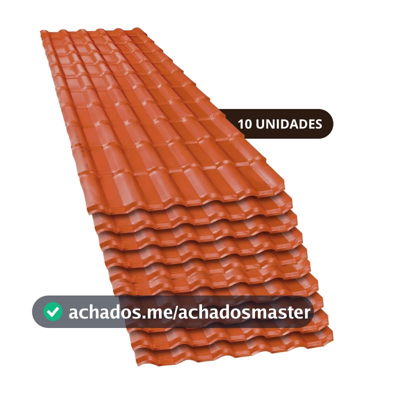 Kit 10 Telhas PVC Plan Colonial Muke Tools Terracota 241x88cm 6 Ondas 1,5mm