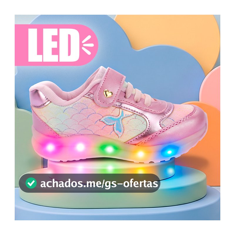 Tenis Infantil Menina Led Feminino Luz Sereia Club Happy