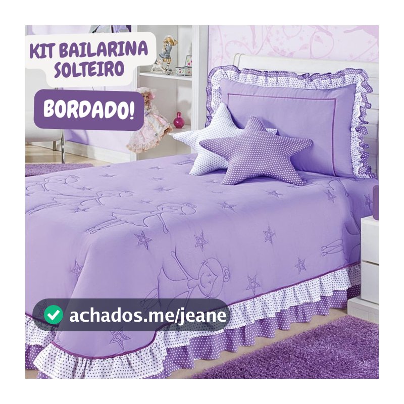 Kit Colcha Cobre Leito Infantil Bailarina Solteiro 4 peças Estrela Decoração para Quarto menina