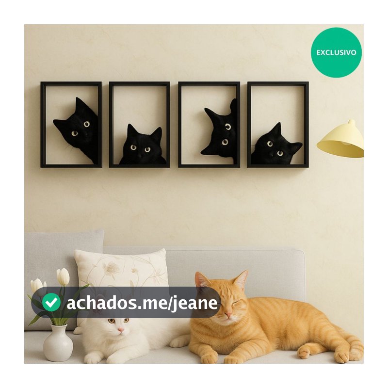 kit 4 quadro gato Decorativo parede mdf