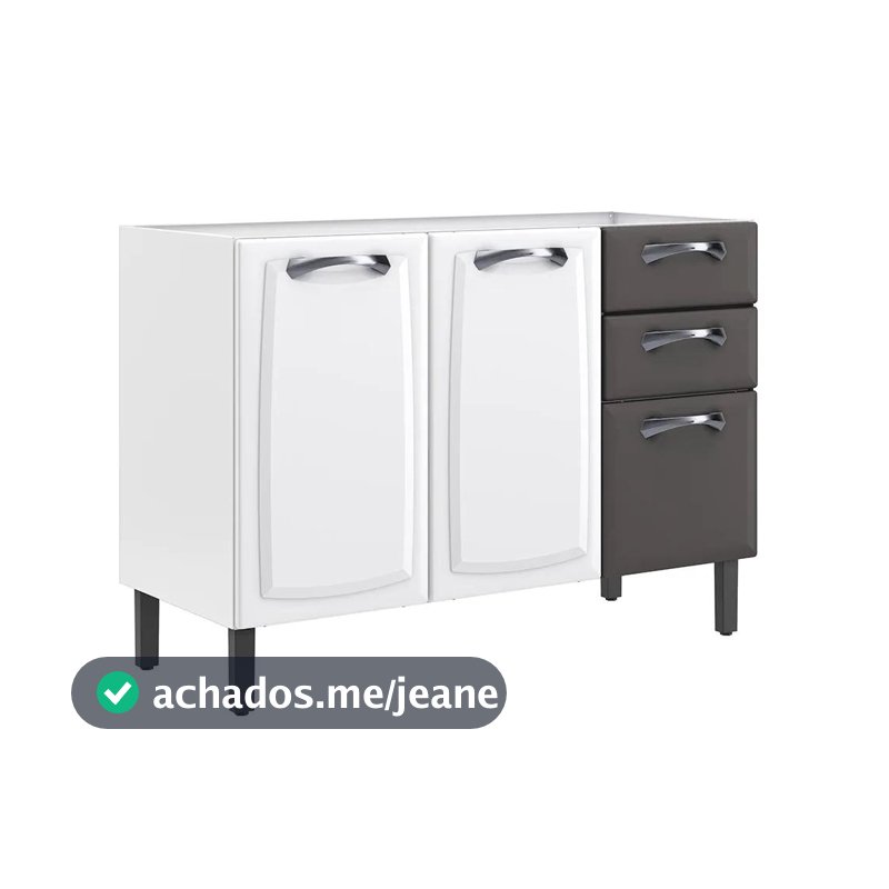 Balcão de Cozinha 3 Portas 2 Gavetas Itatiaia New Premium de Aço 120cm Branco/Grafite