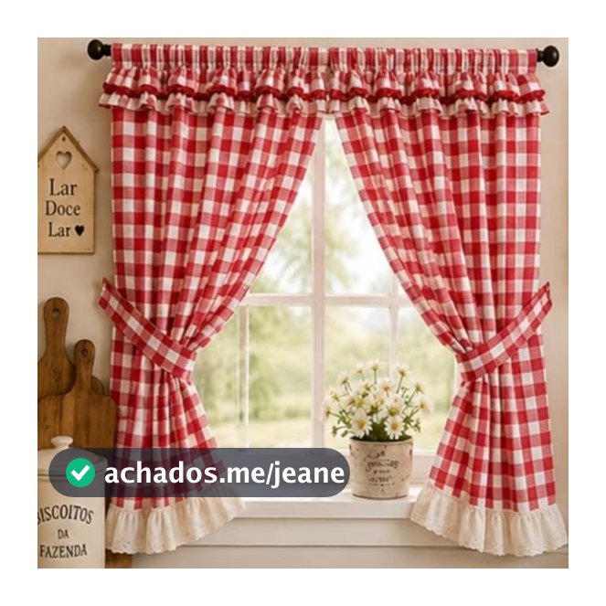 Cortina de cozinha xadrez estilo Farm House " Coleção Casinha de fazenda "