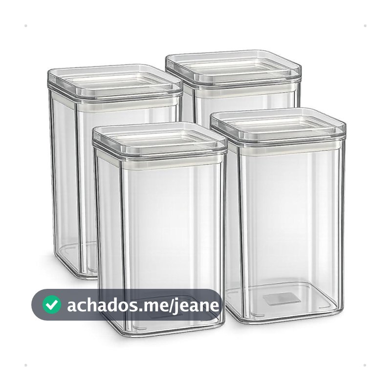 Kit 4 Potes Herméticos 1 Litro - BPA Free Organizador com Tampa para Alimentos, Empilhável