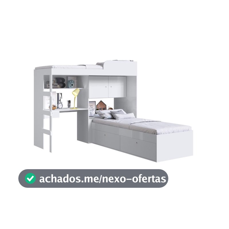 Kit Conjunto Quarto Juvenil Infantil 2 Camas Armário Gavetas Escrivaninha Escada Cama Alta Branco