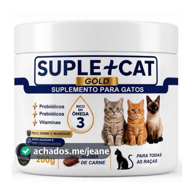 Suplemento Gatos Probióticos Ômega 3 Pele Derme Pelagem Queda de Pelos Coceira Alergia Suplemais Cat