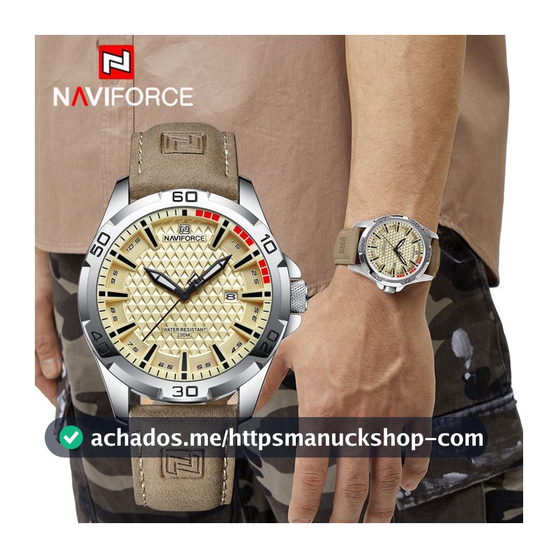 NAVIFORCE 8023 Relógio Analógico Masculino Casual Esportivo Militar De Quartzo Com Exibição De Data E Pulseira De Couro