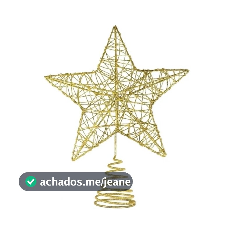 Ponteira de Estrela com Glitter Dourado Decoração Enfeite Árvore Natal Lindas Dourado