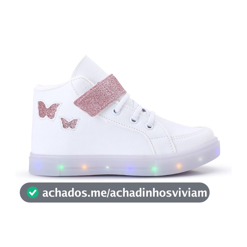 Tênis Infantil Feminino De Led Botinha Borboleta Cano Alto Barato