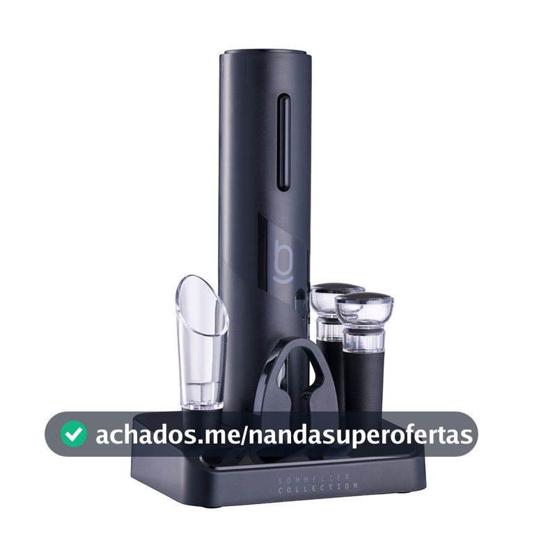 Kit Abridor De Vinhos Elétrico Saca Rolhas Usb Biscuitt Oak 4 em 1 Sommelier Collection