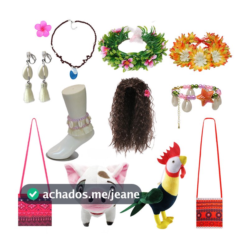Bebê Meninas Moana 1 E 2 Peruca Colar Clipe De Flor Conjunto De Vestir Carnaval Vaiana Acessórios De Fantasia Animal De