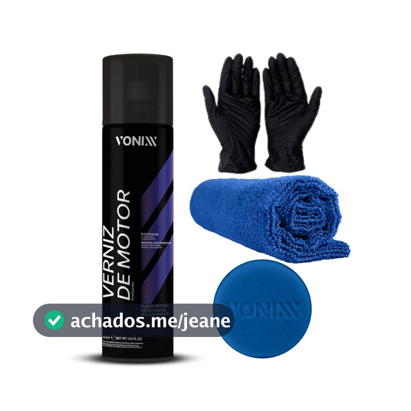 Kit Verniz De Motor Aerosol Vonixx 400ML + Toalha de Microfibra + Aplicador + Luva Nitrilica
