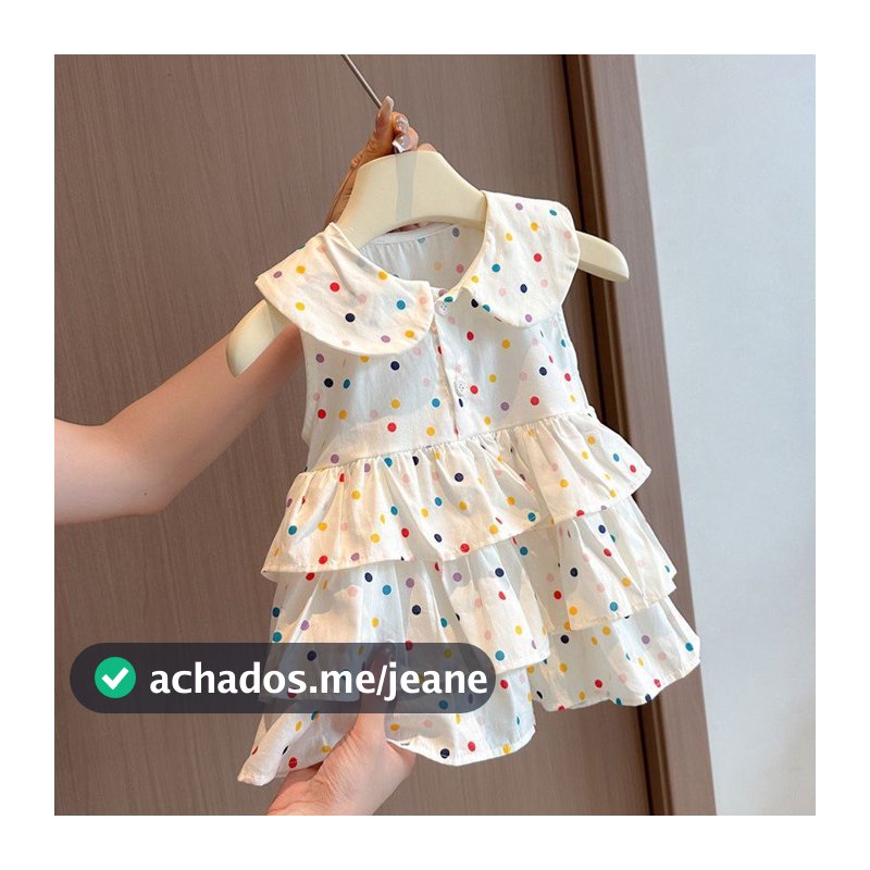 2026 verão novo estilo meninas versão coreana vestido de bolinhas verão moda boneca gola colete vestido de bolo vestido